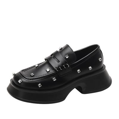 Мокасины со стразами на толстой подошве, женские, весна-осень, новые однотонные туфли в ретро-стиле, нишевые, британский стиль, маленькие кожаные туфли