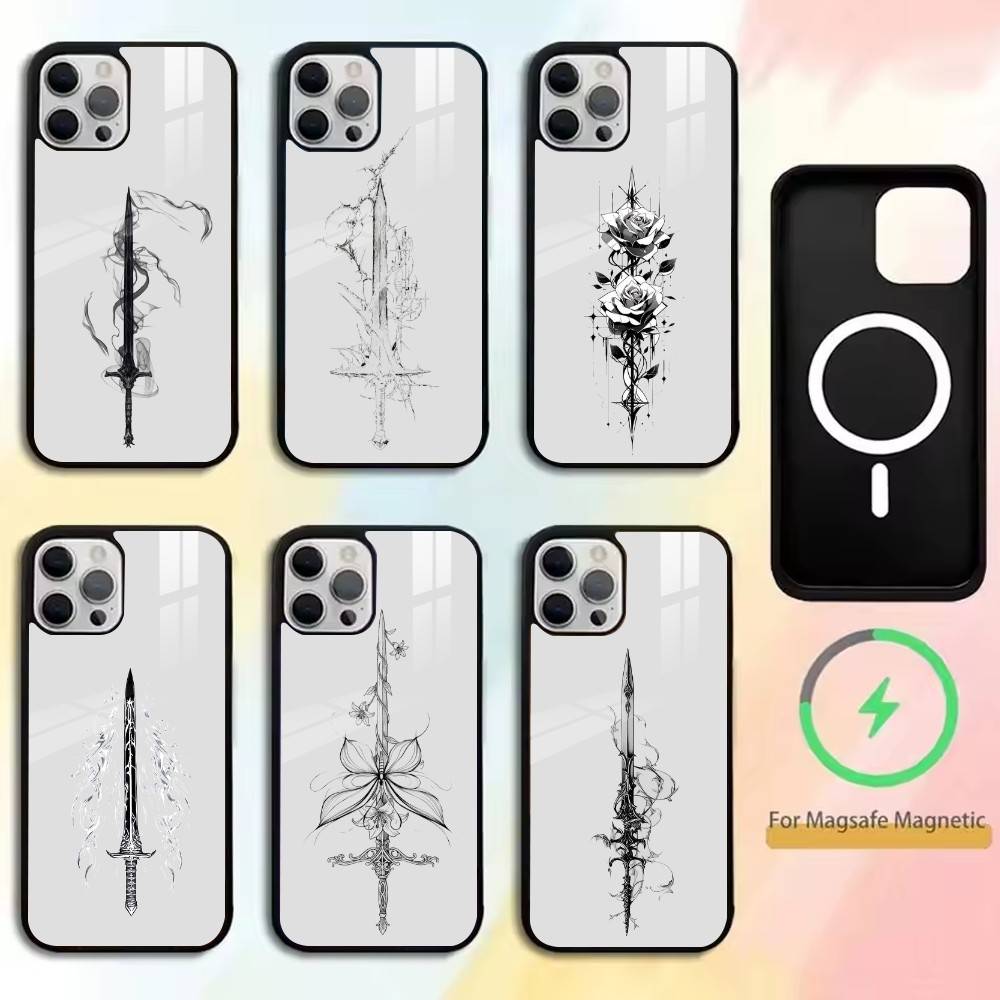 Креативный узор 'Меч' Чехол для телефона для iPhone 17, 16, 15, 14, 13, 12, 11 Plus, Pro Магнитный для Magsafe Беспроводной зарядки