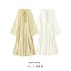 Kaslead New Women Clothes Western Style Fashion French Style Wave Style Wear Lace-up Long Sleeve Loose Long Dress