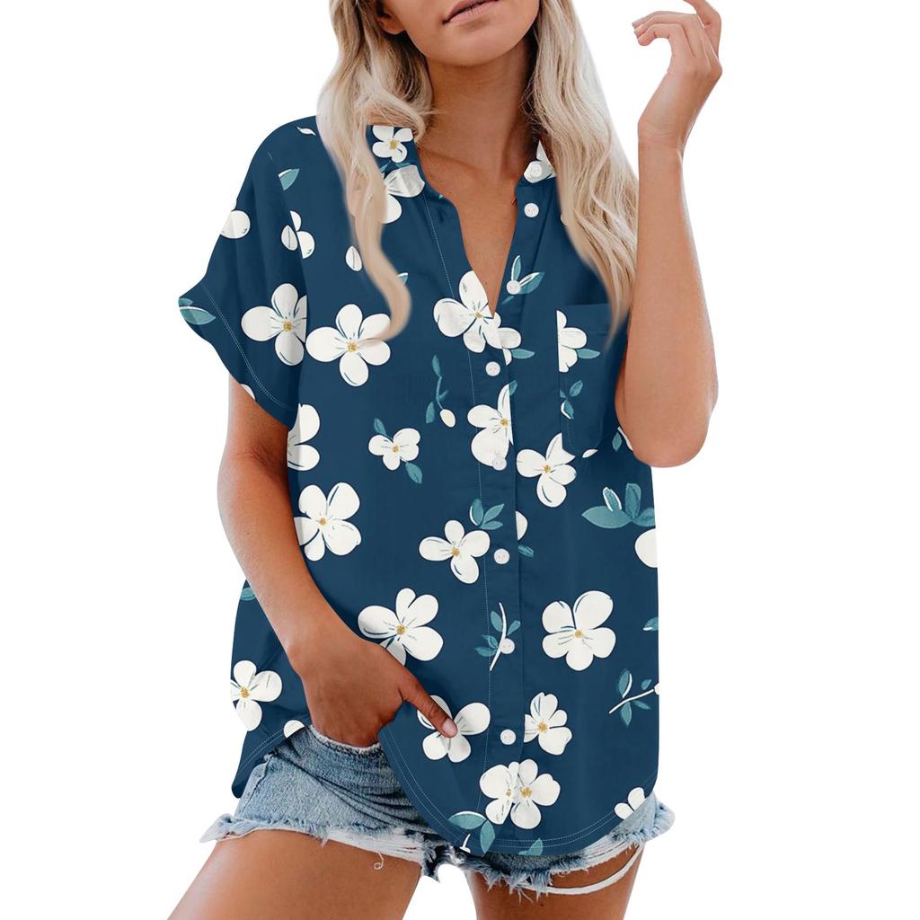Женская рубашка с короткими рукавами, повседневный модный топ на пуговицах с принтом, кардиган с нагрудным карманом