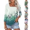Women's T Shirt Tee Print 3/4 Sleeve Daily Weekend Fashion Basic Square Neck  Regular Top