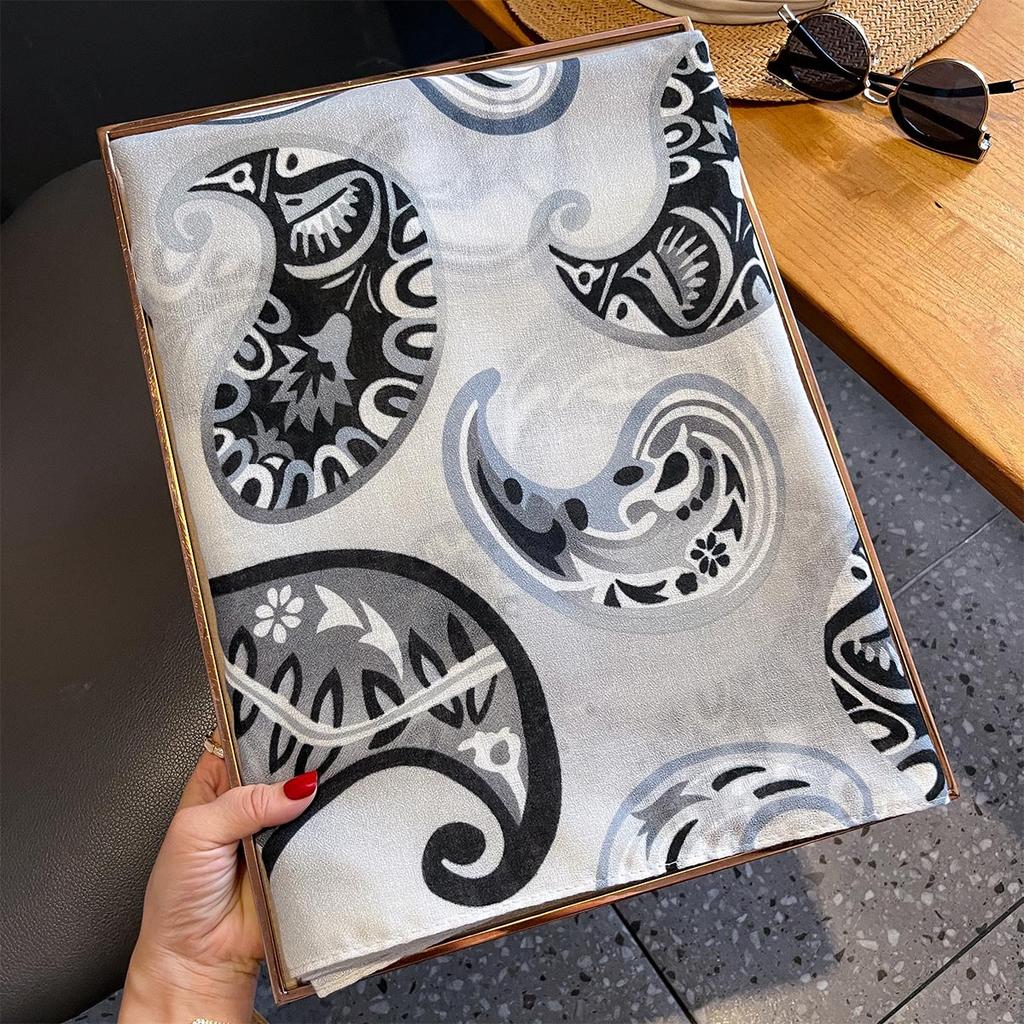 European and American Cashew Flower Atmospheric Scarf for Women Long Cotton and Linen Soft Skin-friendly Neck Care Shawl Warm Autumn and Winter