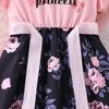 Платье с цветочным принтом для девочек, коллекция 2024 г., летняя модная детская одежда, розовые рукава-лепестки, детская юбка принцессы, хлопковые платья