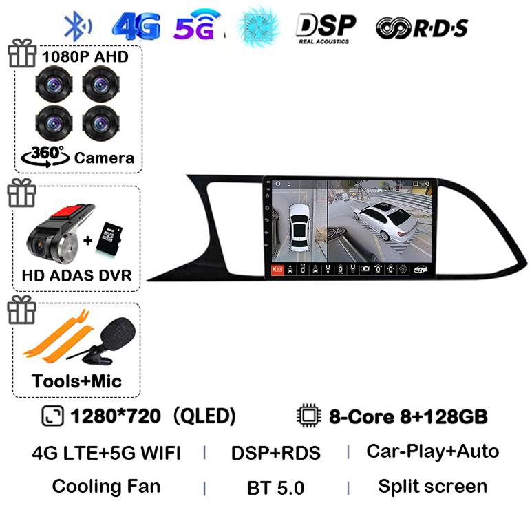 Android 14 WIFI+4G Carplay Auto для Seat Leon 3 MK3 2012-2020 Автомобильное радио GPS Мультимедиа Видеоплеер Стерео 360 Камера DSP Аудио
