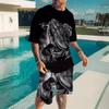 Summer Streetwear Oversized Men's Sports Short Sleeve Suit Fashion Creative 3D Printed Casual T-shirt + Shorts Two-Piece Set