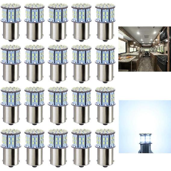 Antline 1156 1141 1003 7506 BA15S LED Bulbs Cool White 20-Packs, Super Bright 3014 50-SMD LED Replacement for 12 Volt RV Camper Trailer Boat Trunk