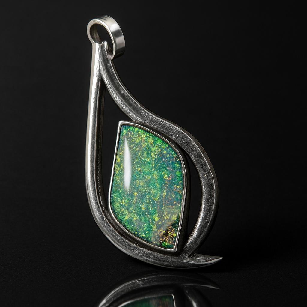 CERTIFIED Natural Australian Opal 39.75 Ct 925 Sterling Silver Fancy Pendant