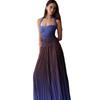 Summer suspender backless sexy neck gradual change color dress temperament pleated European and American high-end dress