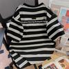 Плюс Размер Женская мода Полосатый короткий рукав Свободный принтованный топ
