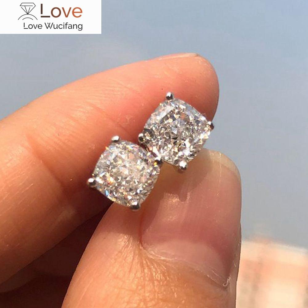 Wong Rain Classic 100% 925 Silver Created Moissanite Gemstone Wedding Помолвка Серьги-гвоздики Ювелирные изделия Оптовая продажа
