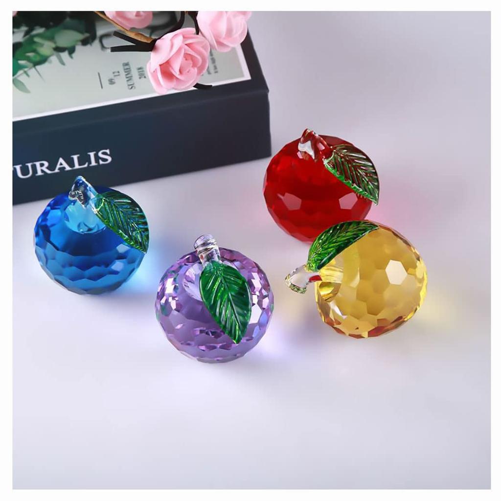 Crystal Glass Apple Figurine, Feng Shui Item, Interior Object, Suncatcher, Good Luck Item, Gift (Purple and Blue)