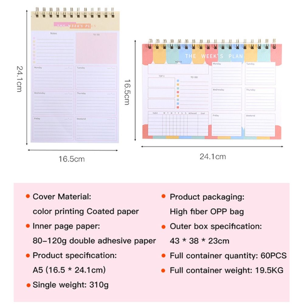 Список дел 2024 Ежедневник А5 Расписания Журнал Блокнот Высококачественные блокноты на спирали Школа Офис