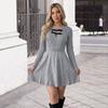 Womens Winter Gray Textured Knit Long Sleeve Bodycon Mini Dress High Neck A-Line Slim Fit Casual
