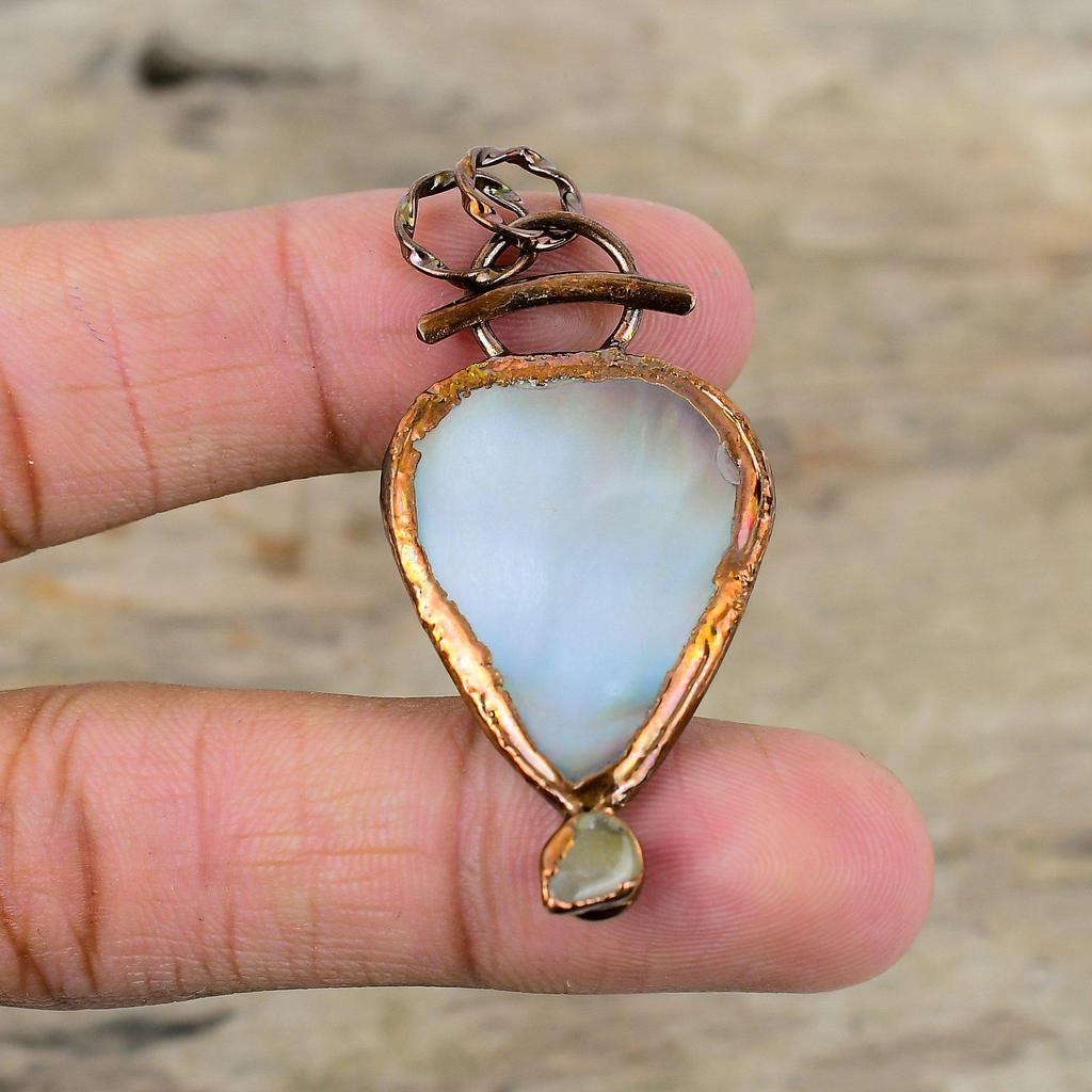 Mother Of Pearl Pendant Electroformed Copper Pendant Elegant Jewelry Gemstone Pendant Handmade Pendant Electroformed Jewelry Engagement Gift