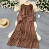 Oneck Elegant Ruffle Asymmetrical Vintage Chic Long Sleeve Spliced Laceup Dresses French Evening High Street Autumn Clothing