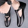 Summer Men Top Layer Cowhide Hollowed Out Casual Leather Shoes with Low Collar Men Sandals Breathable Classic Mens Flat Sandals