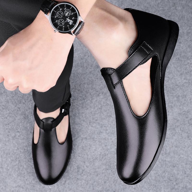 Summer Men Top Layer Cowhide Hollowed Out Casual Leather Shoes with Low Collar Men Sandals Breathable Classic Mens Flat Sandals
