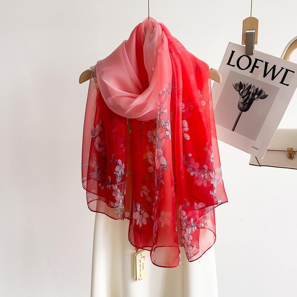 Summer Scarf Women Outdoor Sunscreen Shawl Soft Bandanna Foulard Female Floral Silk Shawl Lady High Quality Head Hijab Wrap