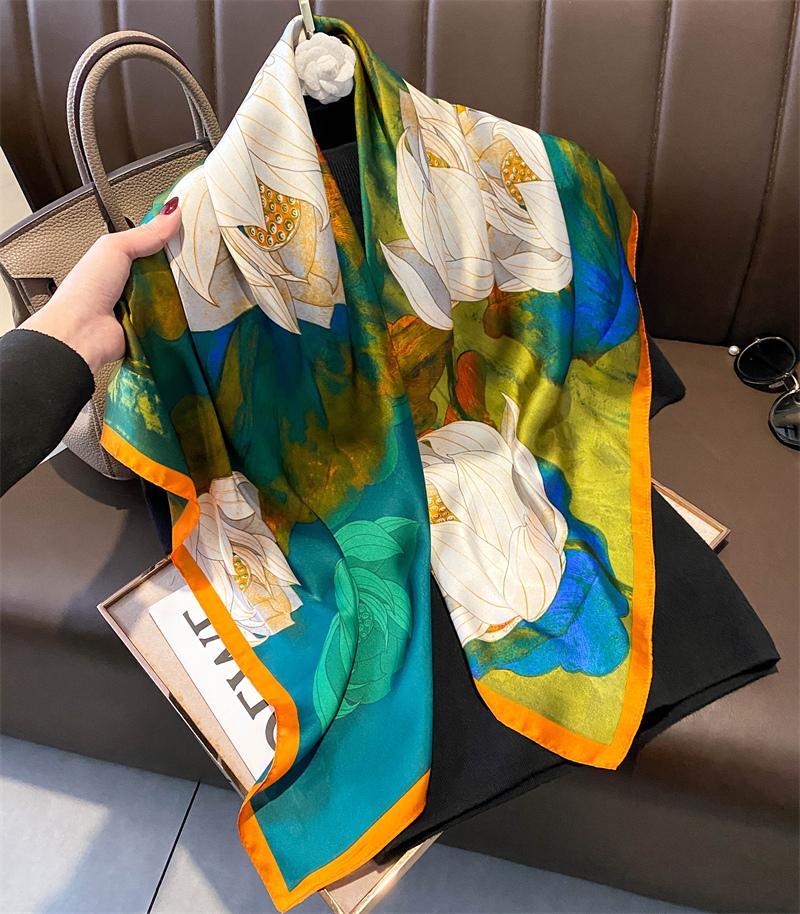 Print Satin Silk Square Scarf Hijab Women Bandana 90CM Headscarves Neckerchief Ladies Muffler Shawl Wrap Foulard Headband