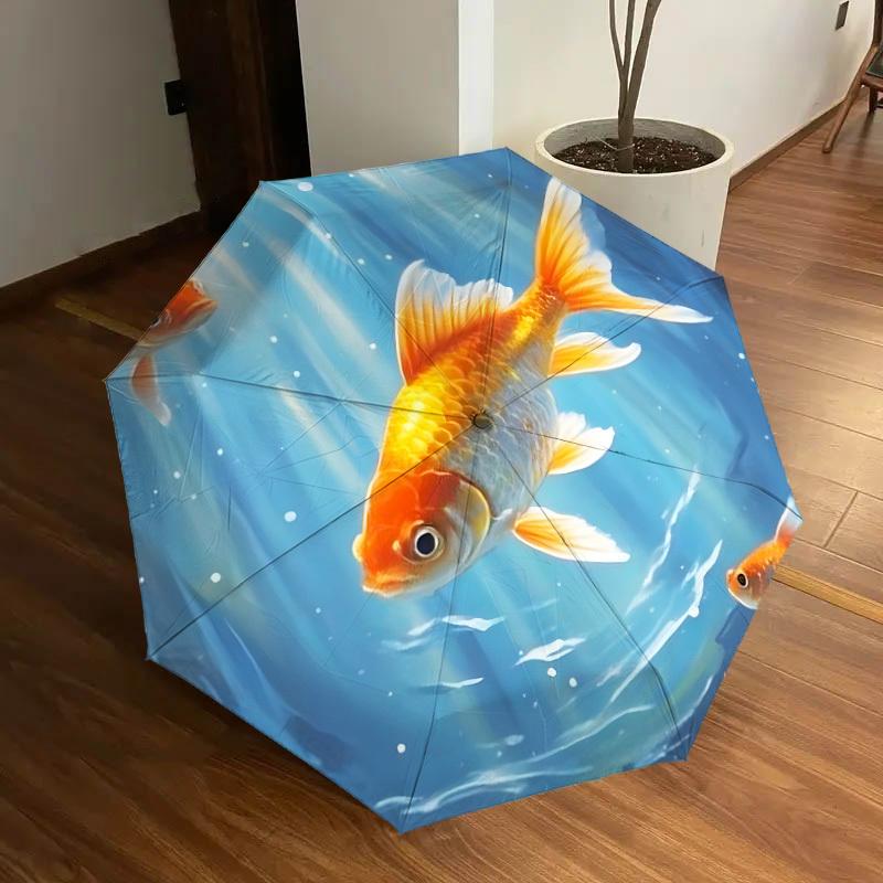 1pc Goldfish Swimming in Water Umbrella with Plastic Handle,Suitable for All Seasons Home Travel Outdoor UmbrellaDD1698