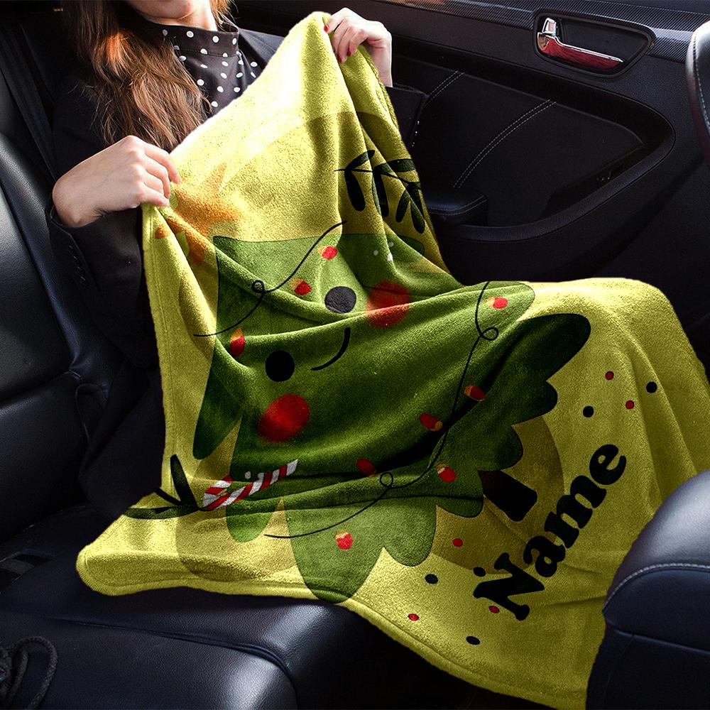 Custom Name Christmas tree Theme Printed Blanket - Perfect for Couch, Bed, Travel & Outdoor Use | Machine Washable, Cozy & Durable.