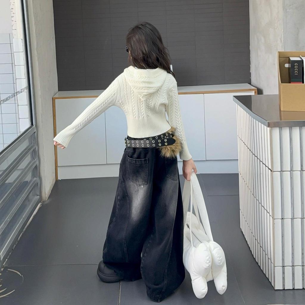 Комплект для девочек «Осень 2025», кардиган с капюшоном и джинсы в корейском стиле