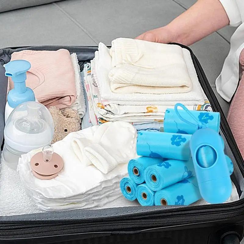 12/16 рулонов пакетов для утилизации подгузников с диспенсером, устойчивые к разрыву, непроницаемые для запаха, мешки для уборки, портативные принадлежности для малышей для детского сада