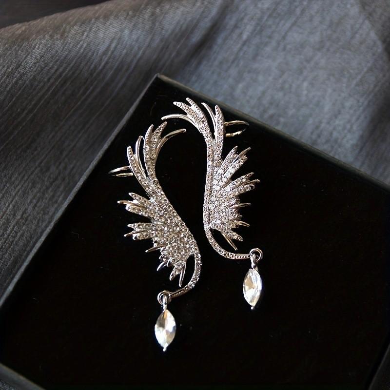 Новые корейские серьги-клипсы Angel Wings Wings Elf Water Drop Premium Sense Flash Diamond Temperament Ear Bone