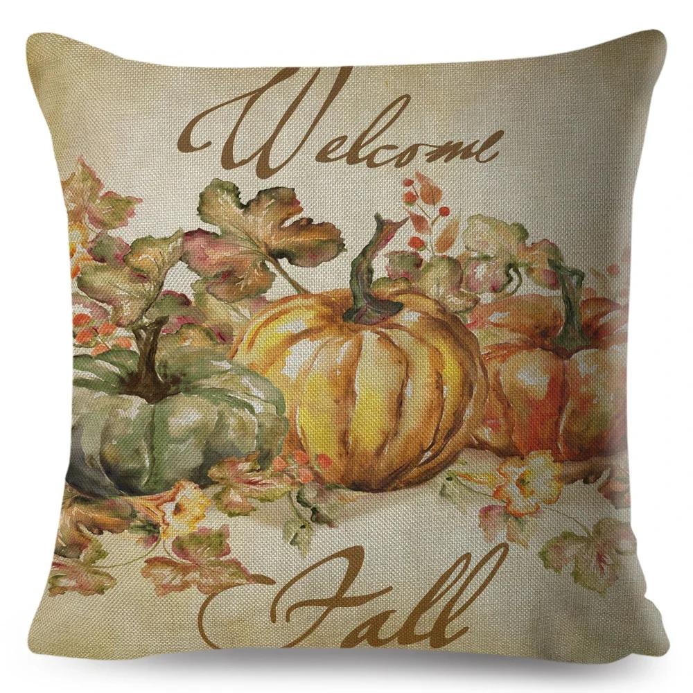 Красочная акварельная наволочка на подушку с тыквой, декор, мультяшный принт растения, наволочка для дивана, дома, полиэстеровая наволочка x