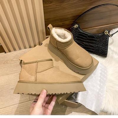 Европейская станция зимние сапоги женские на толстой подошве верхняя одежда пушистая обувь зима новые мех интегрированный подошва-маффин короткие сапоги бархат