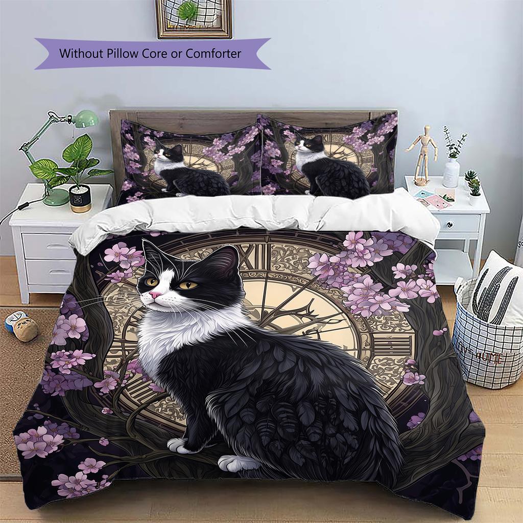 Beautiful Cow Cat Pattern Bedding Home Decoration Birthday Gift (1 * duvet cover + 2 * pillowcase, without core)