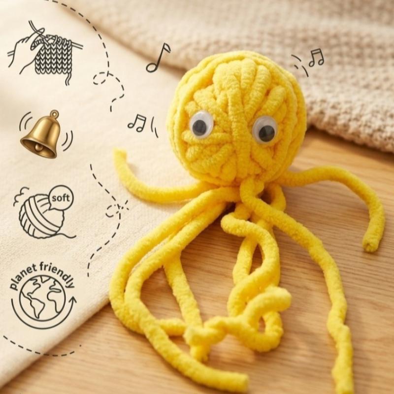Cat Bell Plush Toy Bite Sounding Resistant Interactive Cat Teaser Toy Octopus Kitten Cat Chew Toy Pet Supplies