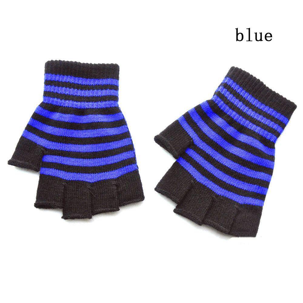 Unisex Warm Winter Fingerless Elastic Knitted Gloves Striped Knit Mittens Thicken