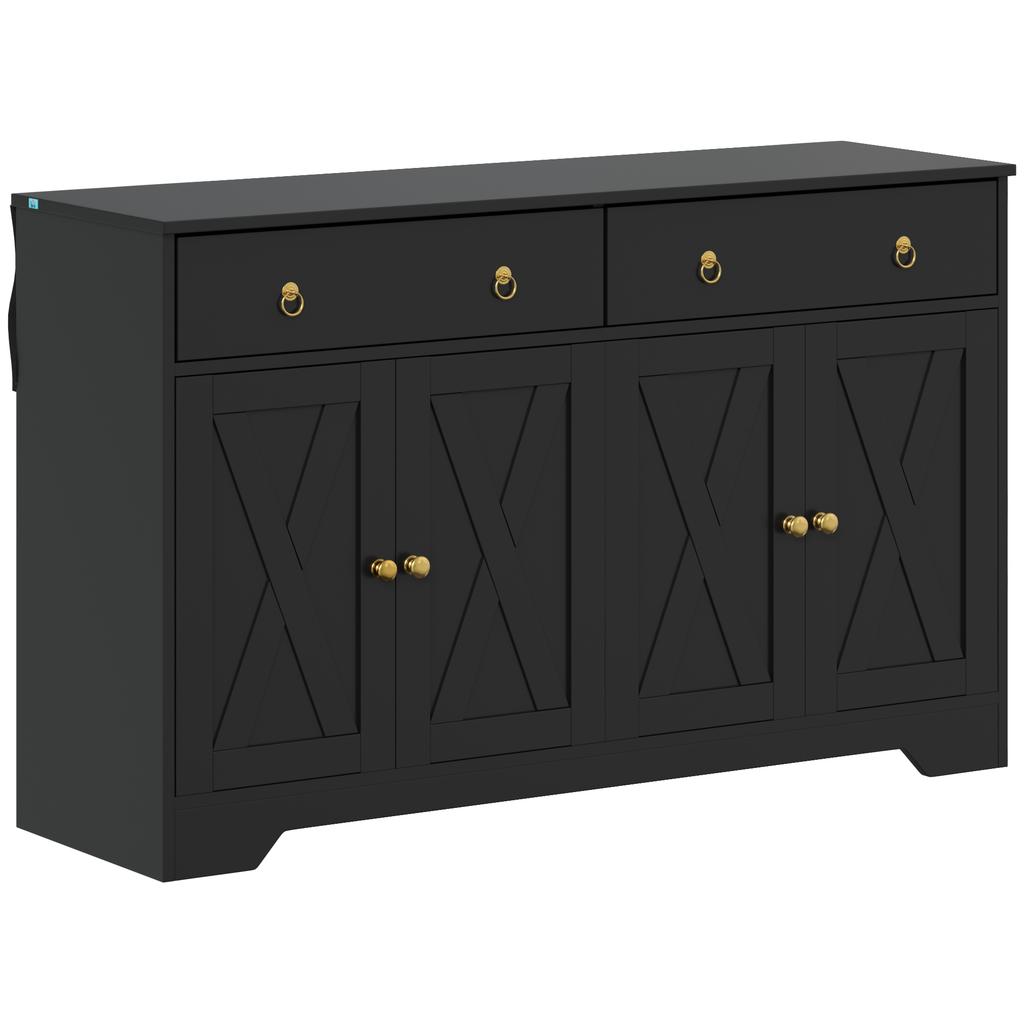 Buffet Meuble De Rangement Armoire De Cuisine Style Rural 2 Tiroirs Et 2 Placards Etagères À Hauteurs Reglables Noir
