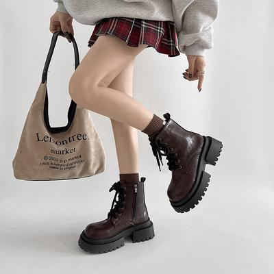 Коричневые популярные американские ретро-ботинки Martin на толстой подошве женские новинка 2025 года осень-зима увеличивающие рост и тонкие короткие ботинки в британском стиле