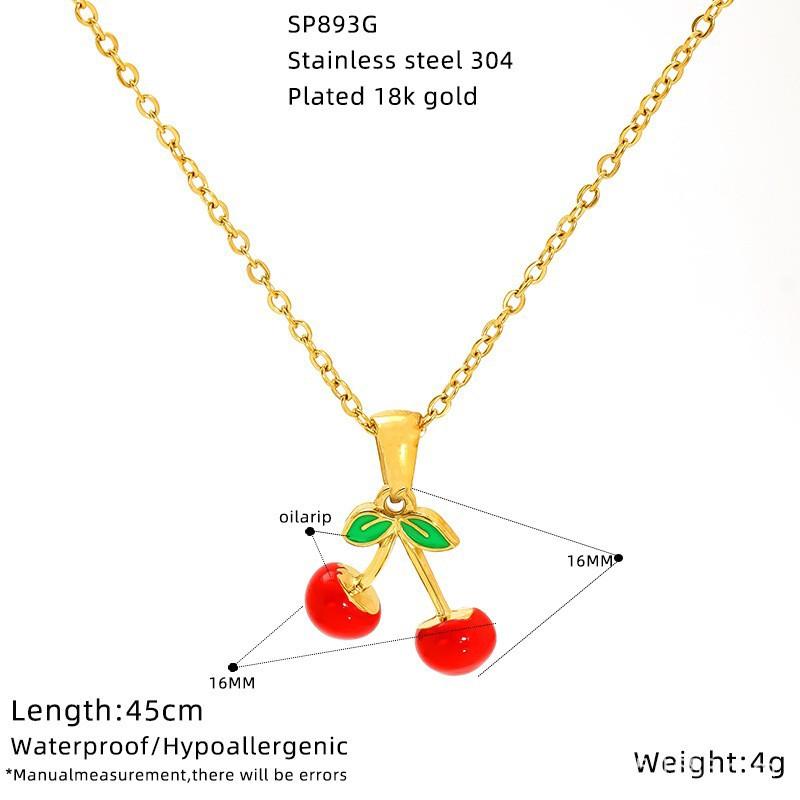Simple Fruit Series Multi-Style Dripping Cherry High-End Clavicle Necklace Women'S Stainless Steel Jewelry