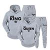 Lover Outfit Her QUEEN or His KING Printed Tracksuits Couple Hoodies Suits Hooded Sweatshirt and Sweatpants Two Piece Set S-4XL