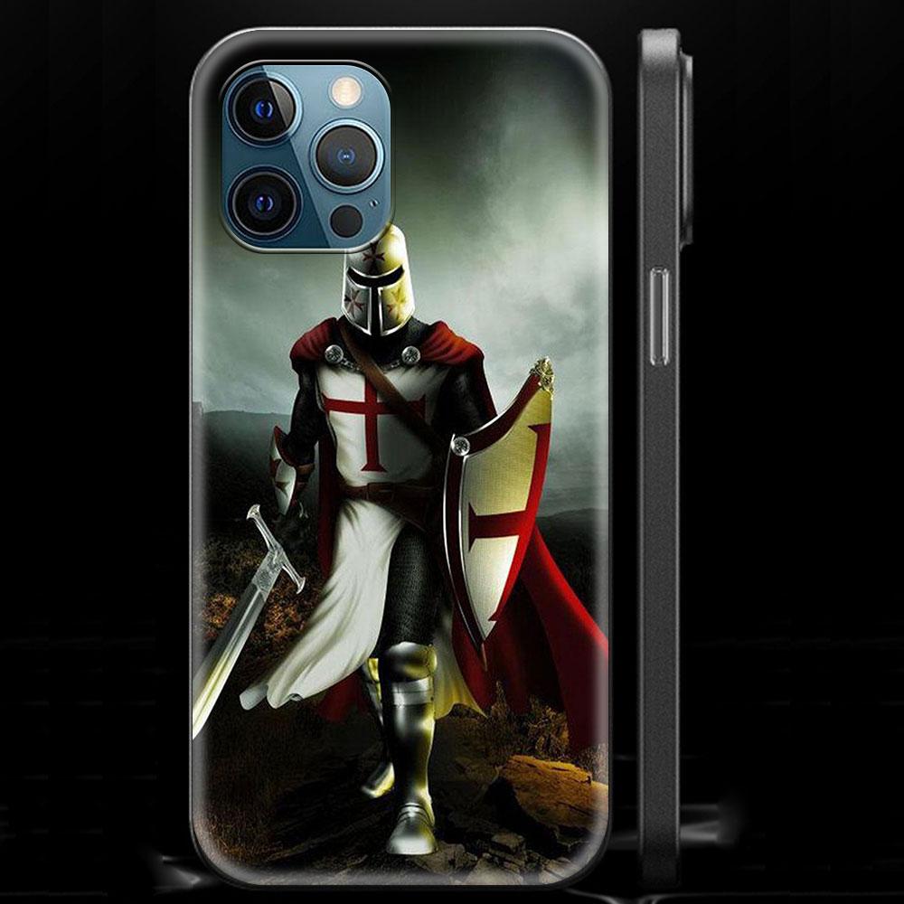 Knights Templar Luxury Phone Case For iPhone 13 14 12 11 Pro MAX XR X SE XS 7 8 Plus Soft Silicone Black Matte Cover Fundas
