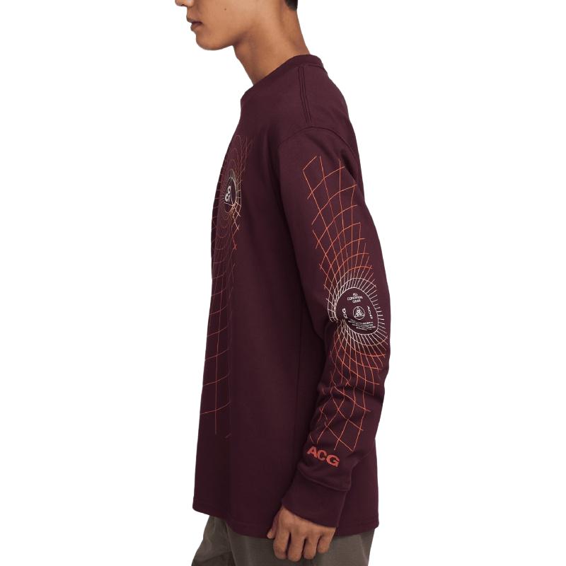 Nike Футболка с круглым вырезом и длинным рукавом ACG Manhole Print, мужские топы, темно-коричневые FJ1134-681