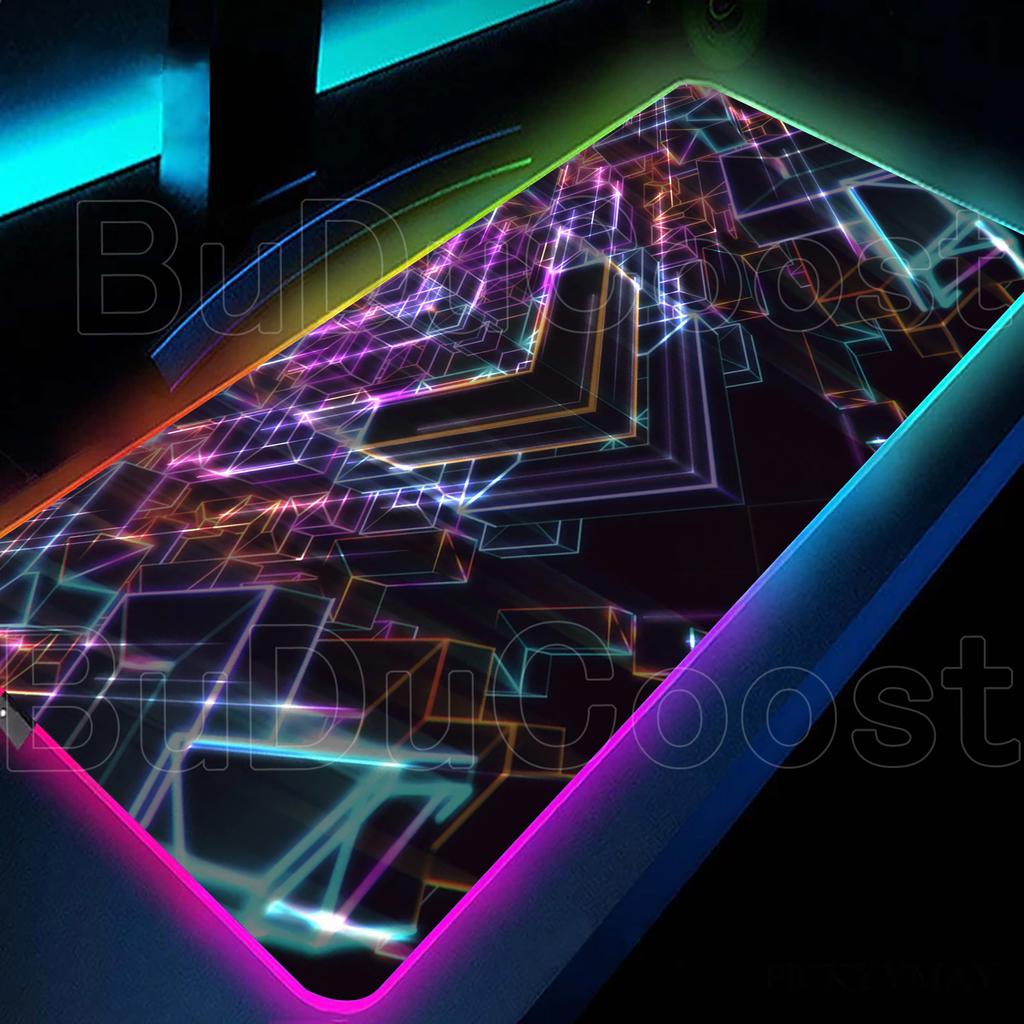 RGB Cool Geometric Shape Starry Sky Mouse Pad Gaming Geometry Luminous Anti Slip Computer Office Rubber Cool Mouse Pad Desk Pads