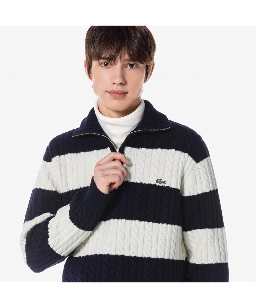 LACOSTE Men'S Cable Half-Zip Wide Collar Pullover Ah301E-54N Xfj