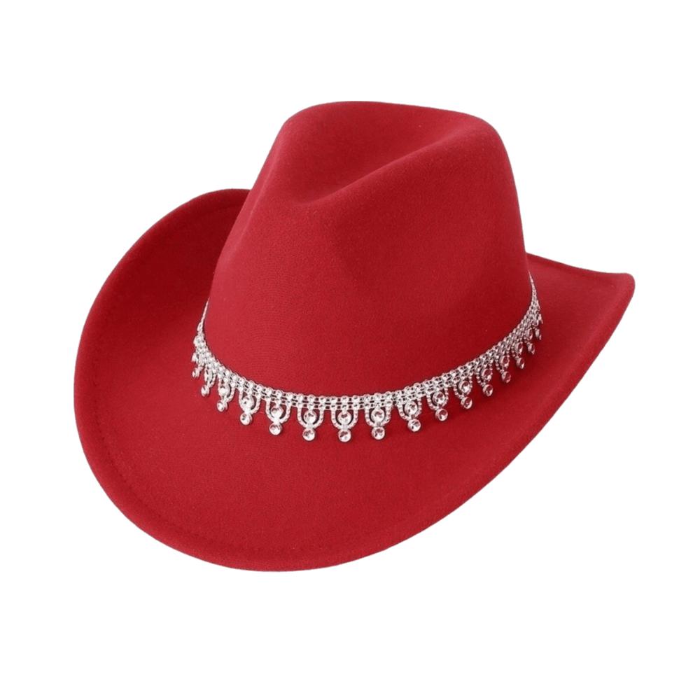 Sparkling Felt Fedora Hat Rhinestone Decoration Top Hat Classic Western Cowboy Hat Outdoor Riding