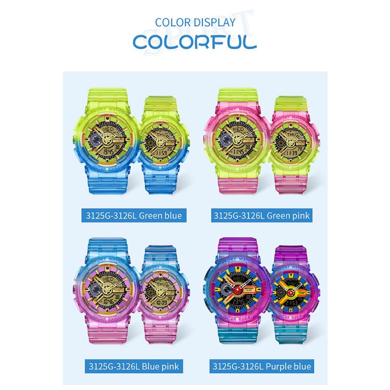 SANDA New Product Gradient Multiple Colors Frozen Couple Style Men's and Women's Fashion Trend Multi -functional Waterproof Electronic Watches