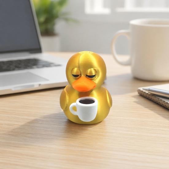 3D-печатная коллекционная фигурка Утки с Кофе, Детализированная Золотая Утка с Чашкой Кофе, Декор для Стола для Коллег и Друзей