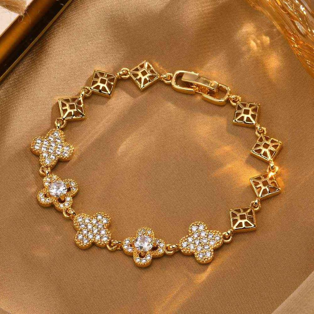 Vnox Роскошные браслеты-клевер с четырьмя листьями для женщин, девушек, цветной цветочный винтажный браслет, подарок любви для жены, ее девушки