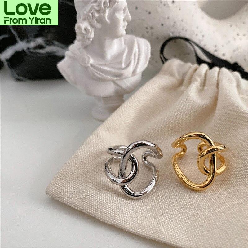 925 Sterling Silver Knotting Cross Open Ring Minimalist Gold Ring For Women Gift S -R659