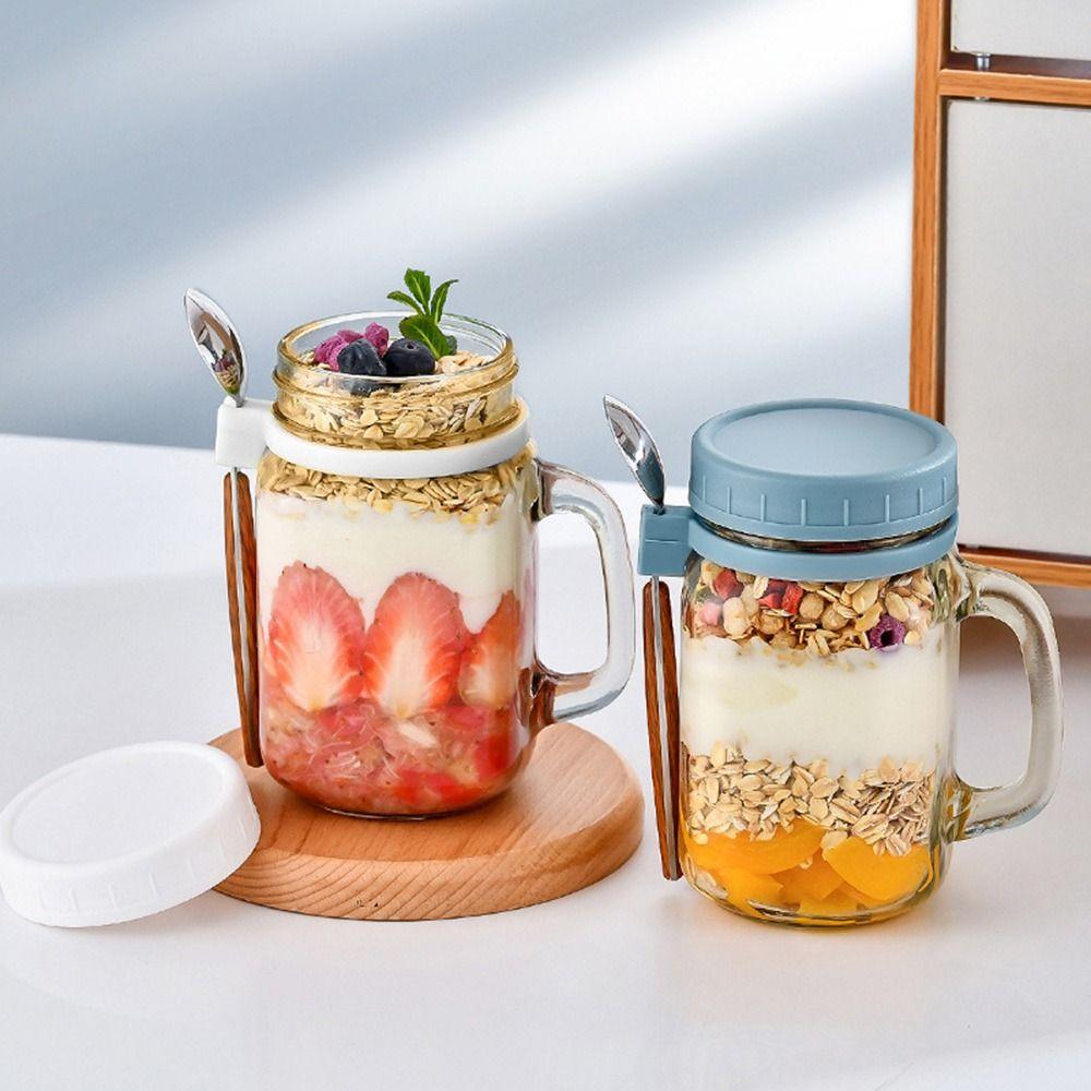 With Lids Spoons & Handle Overnight Oats Jars Oats Container Glass Breakfast Jar Yogurt Pot