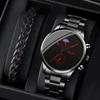 2pcs/set Men's Business Sports Quartz Watch Cool Fashion Date Dial Analog Wrist Watch & Bracelet, Gift For Him