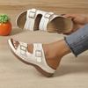 Women's Solid Color Casual Sandals, Platform Slip On Soft Sole Double Buckle Holiday Shoes, Cut Out Wedge Beach Shoes