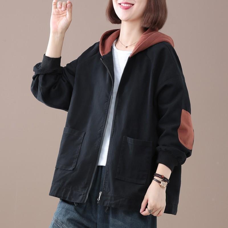 Spring and Autumn New Korean Version of Large Size Loose Meat Cartoon Print Hooded Ladies Casual Jacket